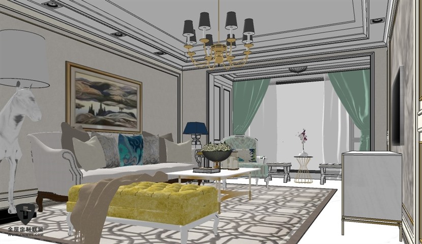 SketchUp草图大师欧式风格室内整体设计方案SU模型下载0116