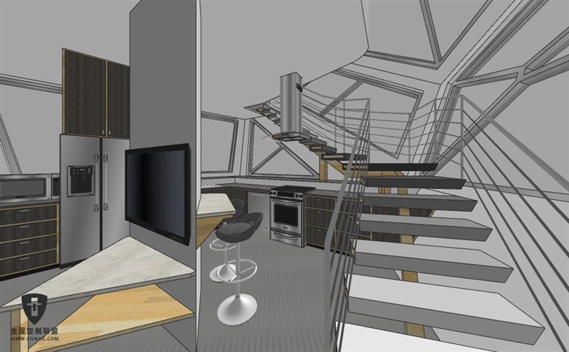 SketchUp草图大师科技感很强的现代风格别墅整体SU模型下载0111