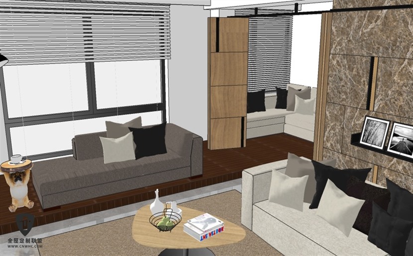 SketchUp草图大师现代风格整体客厅室内SU模型下载0102