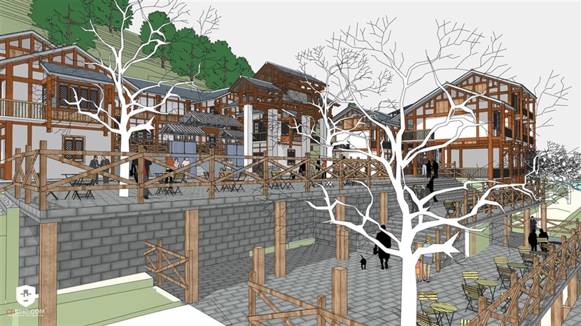 草图大师徽派建筑模型SketchUp中山古镇改造SU模型0244