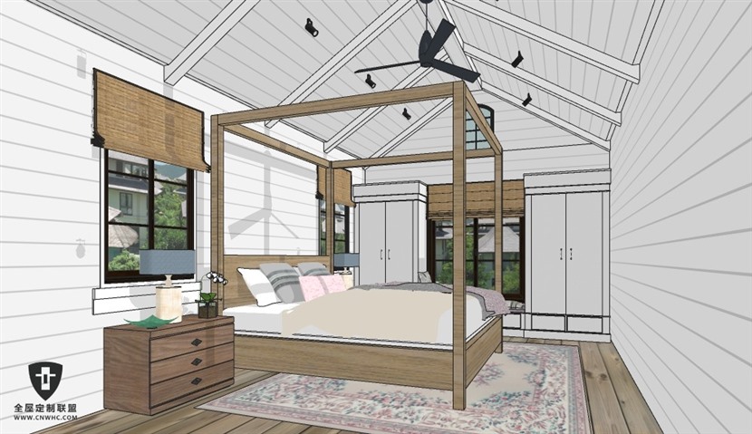 SketchUp草图大师美式乡村风格卧室室内设计方案SU模型下载0153