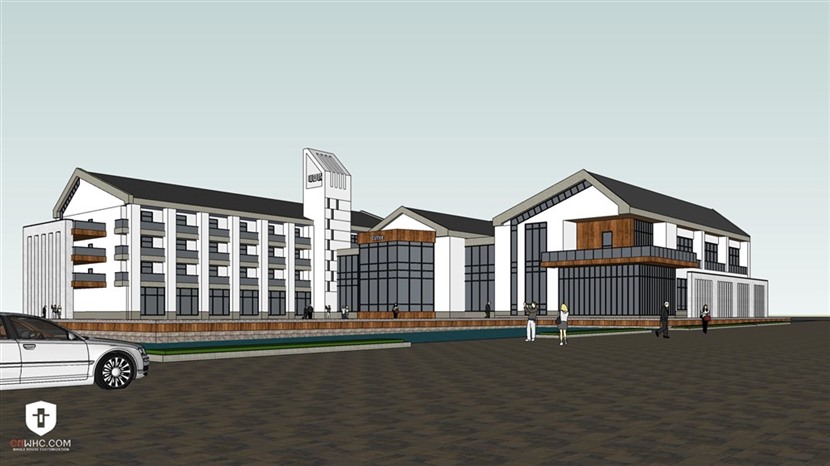 草图大师徽派建筑模型SketchUp新中式办公楼SU模型0229