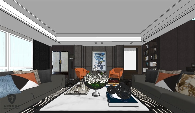 SketchUp草图大师现代风格客厅设计方案SU模型下载0147