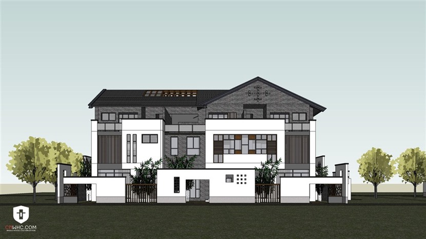 草图大师徽派建筑模型SketchUp新中式联排别墅SU模型0235