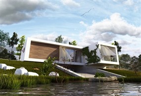 Vray材质草图大师室外建筑现代风格滨水别墅SU模型下载030