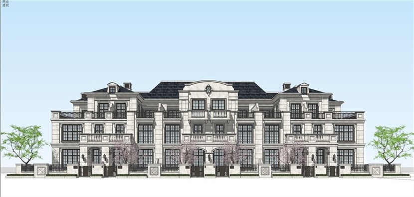 法式六拼别墅草图大师建筑设计方案模型下载346