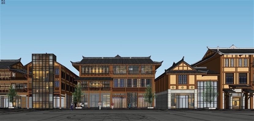少数民族风格商业街SketchUp建筑设计方案模型下载427