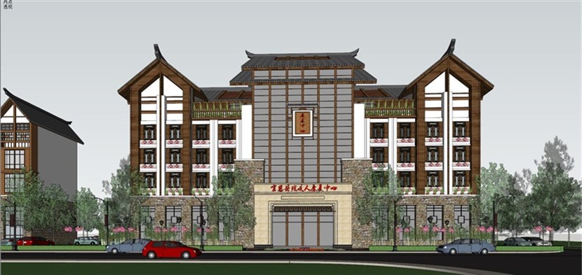 土家族风格康复中心SketchUp建筑设计方案模型下载436
