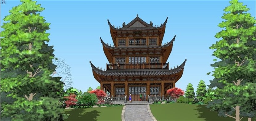 文昌阁SketchUp建筑设计方案模型下载446