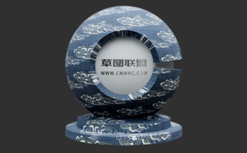Enscape蓝色翔云印花牛仔布布料材质贴图下载145
