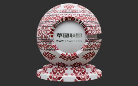 Enscape酒红色乌克兰十字绣图案面料布料材质贴图下载185