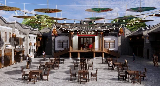 Enscape古镇商业街场景SketchUp草图大师模型下载1018