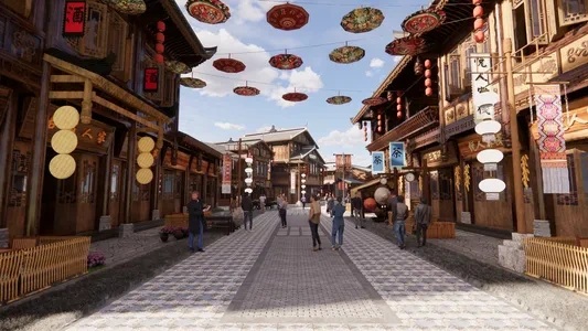 Enscape古镇商业街场景SketchUp草图大师模型下载1041