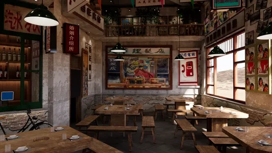 Enscape怀旧主题餐厅场景SketchUp草图大师模型下载1052