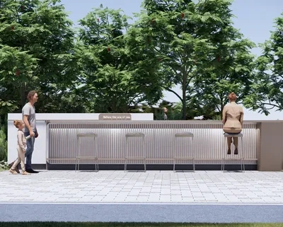 户外吧台桌椅树池场景SketchUp草图大师模型下载ID42270