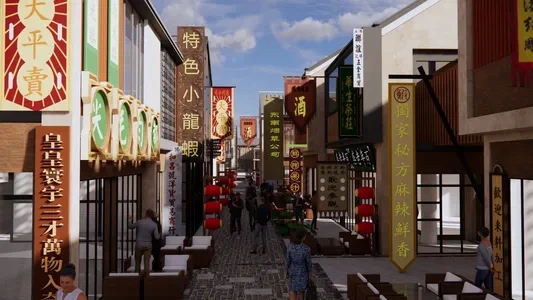 Enscape古镇商业街场景SketchUp草图大师模型下载1103