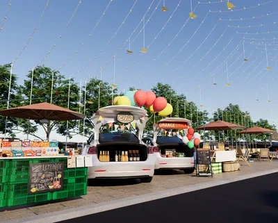 网红摊位场景SketchUp草图大师模型下载ID48125