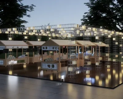 网红摊位场景SketchUp草图大师模型下载ID48126