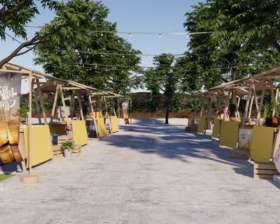 网红摊位场景SketchUp草图大师模型下载ID48159