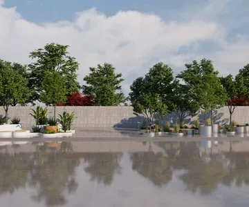 Enscape广场座椅场景SketchUp草图大师模型下载1551