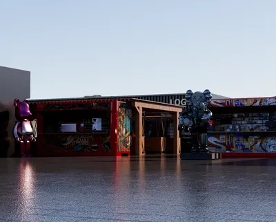 网红摊位场景SketchUp草图大师模型下载ID48251