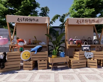 网红摊位场景SketchUp草图大师模型下载ID48341