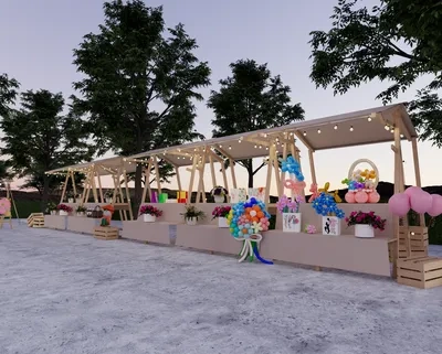 网红摊位场景SketchUp草图大师模型下载ID48367