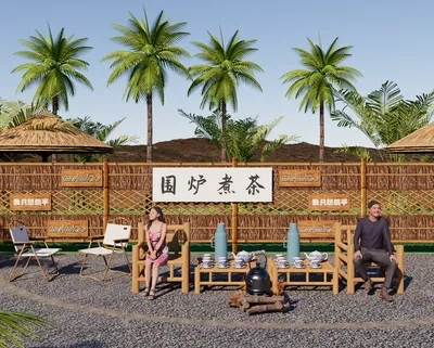 围炉煮茶场景SketchUp草图大师模型下载ID52360