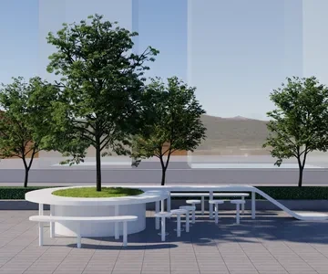 Enscape广场座椅场景SketchUp草图大师模型下载1590