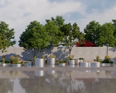 Enscape户外吧台桌椅树池场景SketchUp草图大师模型下载ID42236