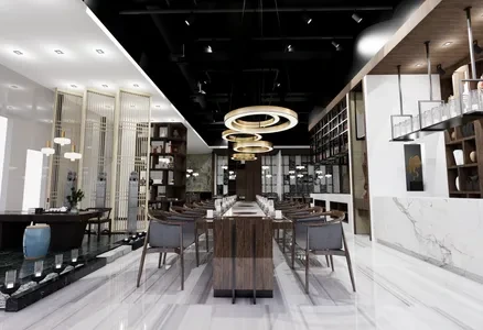 Enscape新中式餐厅场景SketchUp草图大师模型下载1254