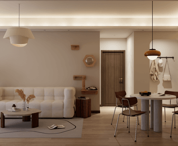 北欧奶油风客餐厅场景SketchUp草图大师模型下载ID93678