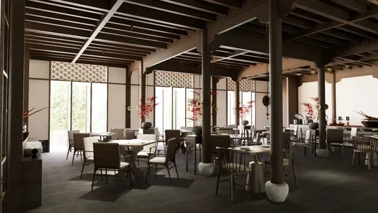 Enscape新中式餐厅场景SketchUp草图大师模型下载1255