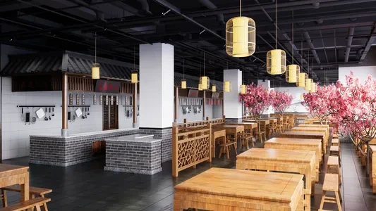 Enscape新中式餐厅场景SketchUp草图大师模型下载1256