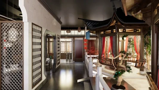Enscape新中式餐厅场景SketchUp草图大师模型下载1258