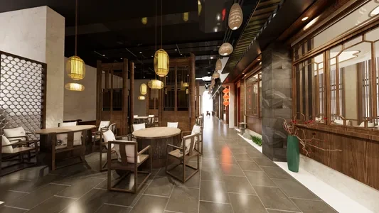 Enscape新中式餐厅场景SketchUp草图大师模型下载1259