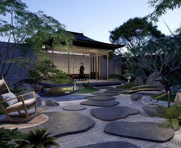 新中式庭院花园场景SketchUp草图大师模型下载ID93720