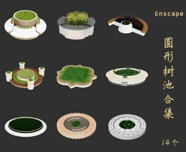圆形树池SU草图大师sketchup模型免费下载T090