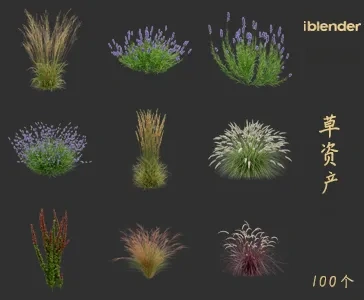 小草blender资产库景观植物花卉3D模型004