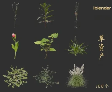 小草blender资产库景观植物花卉3D模型014