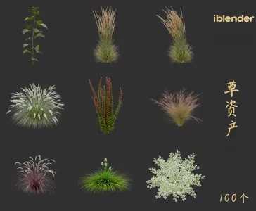 小草blender资产库景观植物花卉3D模型018
