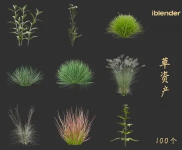 小草blender资产库景观植物花卉3D模型029