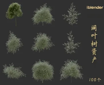 阔叶树blender资产库景观植物花卉3D模型002