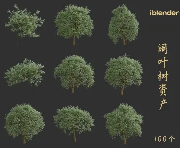 阔叶树blender资产库景观植物花卉3D模型007