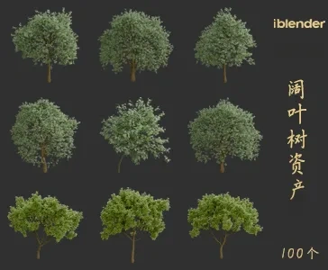 阔叶树blender资产库景观植物花卉3D模型008