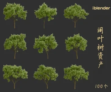 阔叶树blender资产库景观植物花卉3D模型009
