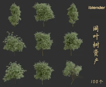 阔叶树blender资产库景观植物花卉3D模型015