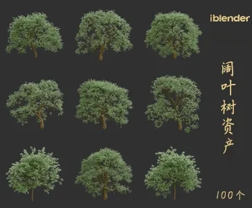 阔叶树blender资产库景观植物花卉3D模型026
