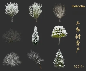 blender冬季树资产库景观植物花卉3D模型003