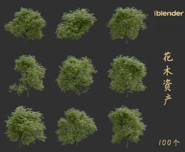 blender开花树木资产库景观植物花卉3D模型003